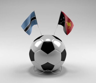 Botswana - Papua-Yeni-Gine Futbol Bayrakları, Beyaz Arkaplan - 3D Render