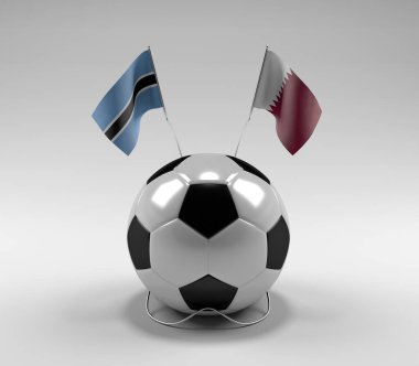 Botswana - Katar Futbol Bayrakları, Beyaz Arkaplan - 3D Render