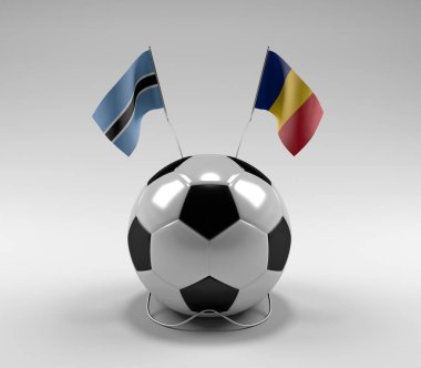 Botswana - Romanya Futbol Bayrakları, Beyaz Arkaplan - 3D Render