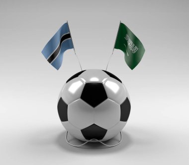 Botswana - Suudi Arabistan Futbol Bayrakları, Beyaz Arkaplan - 3D Render