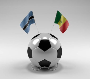 Botswana - Senegal Futbol Bayrakları, Beyaz Arkaplan - 3D Render