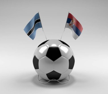Botswana - Sırbistan Futbol Bayrakları, Beyaz Arkaplan - 3D Render