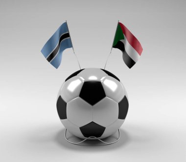 Botswana - Sudan Futbol Bayrakları, Beyaz Arkaplan - 3D Render