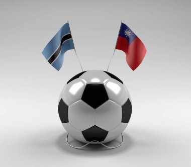 Botswana - Tayvan Futbol Bayrakları, Beyaz Arkaplan - 3D Render