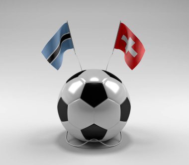 Botswana - İsviçre Futbol Bayrakları, Beyaz Arkaplan - 3D Render