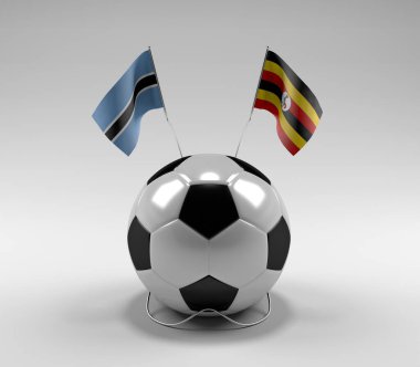Botswana - Uganda Futbol Bayrakları, Beyaz Arkaplan - 3D Render