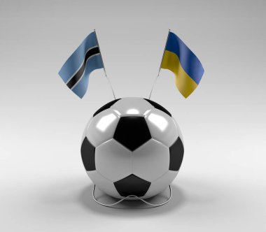 Botswana - Ukrayna Futbol Bayrakları, Beyaz Arkaplan - 3D Render