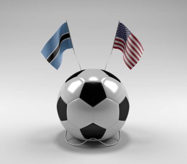 Botswana - Amerika Birleşik Devletleri Futbol Bayrakları, Beyaz Arkaplan - 3D Render