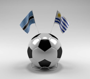 Botswana - Uruguay Futbol Bayrakları, Beyaz Arkaplan - 3D Render