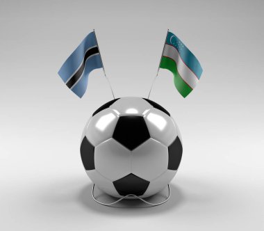 Botswana - Özbekistan Futbol Bayrakları, Beyaz Arkaplan - 3D Render