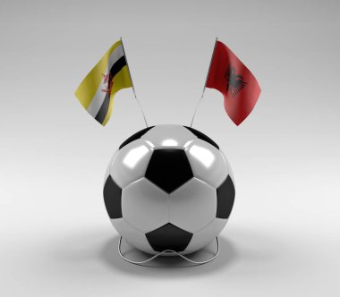 Brunei - Arnavutluk Futbol Bayrakları, Beyaz Arkaplan - 3D Hazırlama