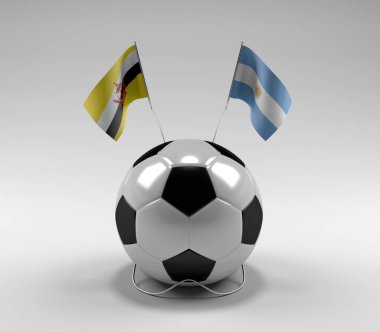 Brunei - Arjantin Futbol Bayrakları, Beyaz Arkaplan - 3D Render
