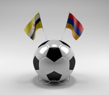 Brunei - Ermenistan Futbol Bayrakları, Beyaz Arkaplan - 3D Render