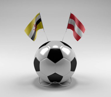 Brunei - Avusturya Futbol Bayrakları, Beyaz Arkaplan - 3D Render