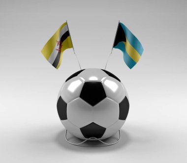 Brunei - Bahamalar Futbol Bayrakları, Beyaz Arkaplan - 3D Render