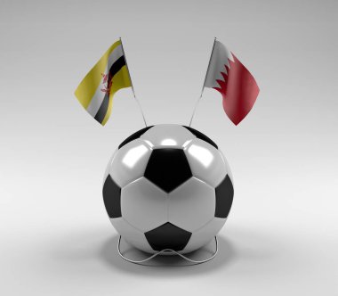Brunei - Bahreyn Futbol Bayrakları, Beyaz Arkaplan - 3D Render