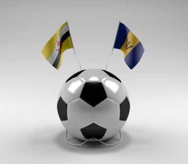 Brunei - Barbados Futbol Bayrakları, Beyaz Arkaplan - 3D Render