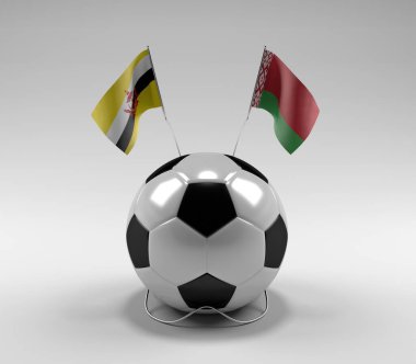 Brunei - Beyaz Futbol Bayrakları, Beyaz Arkaplan - 3D Render