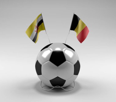 Brunei - Belçika Futbol Bayrakları, Beyaz Arkaplan - 3D Render