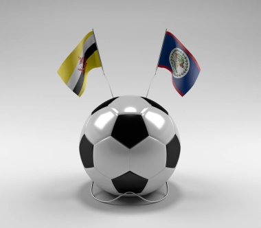Brunei - Belize Futbol Bayrakları, Beyaz Arkaplan - 3D Render