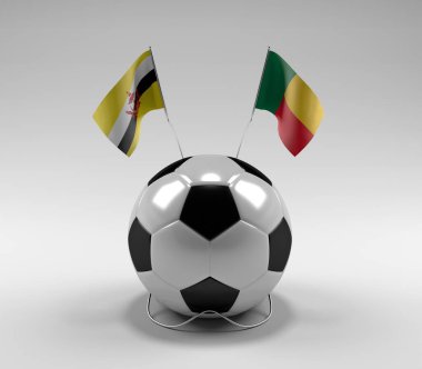 Brunei - Benin Futbol Bayrakları, Beyaz Arkaplan - 3D Render