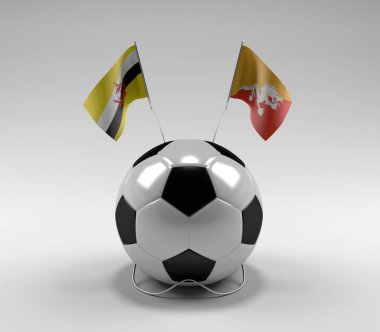 Brunei - Bhutan Futbol Bayrakları, Beyaz Arkaplan - 3D Render