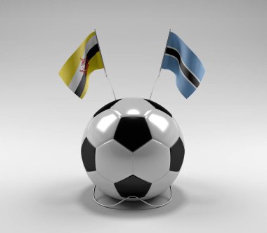 Brunei - Botswana Futbol Bayrakları, Beyaz Arkaplan - 3D Render