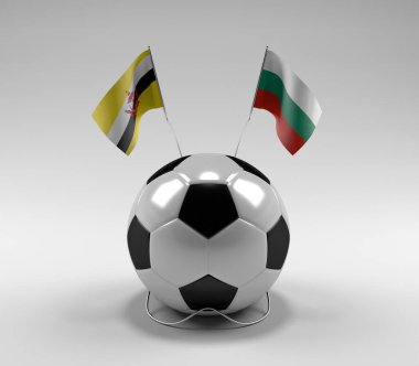Brunei - Bulgaristan Futbol Bayrakları, Beyaz Arkaplan - 3D Hazırlama