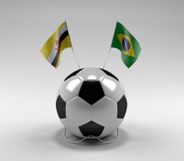 Brunei - Brezilya Futbol Bayrakları, Beyaz Arkaplan - 3D Render