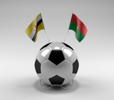Brunei - Burkina-Faso Futbol Bayrakları, Beyaz Arkaplan - 3D Render