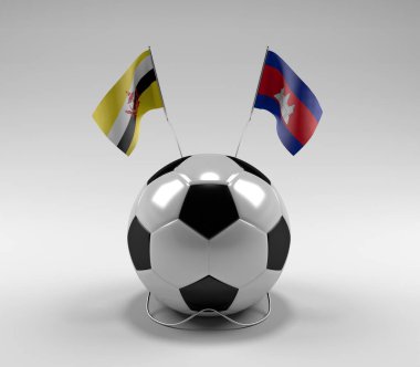 Brunei - Kamboçya Futbol Bayrakları, Beyaz Arkaplan - 3D Render