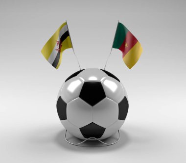 Brunei - Kamerun Futbol Bayrakları, Beyaz Arkaplan - 3D Render