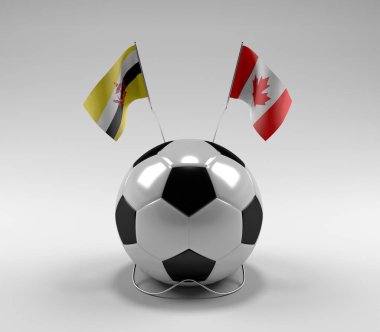 Brunei - Kanada Futbol Bayrakları, Beyaz Arkaplan - 3D Render