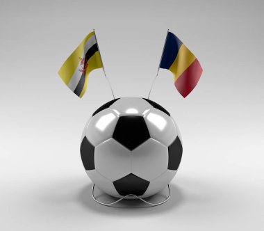 Brunei - Çad Futbol Bayrakları, Beyaz Arkaplan - 3D Render