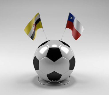 Brunei - Şili Futbol Bayrakları, Beyaz Arkaplan - 3D Render