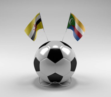 Brunei - Komoros Futbol Bayrakları, Beyaz Arkaplan - 3D Render