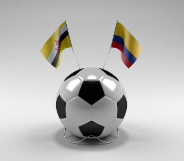 Brunei - Kolombiya Futbol Bayrakları, Beyaz Arkaplan - 3D Render