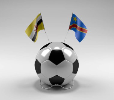 Brunei - Kongo Demokratik Cumhuriyeti Futbol Bayrakları, Beyaz Arkaplan - 3D Render