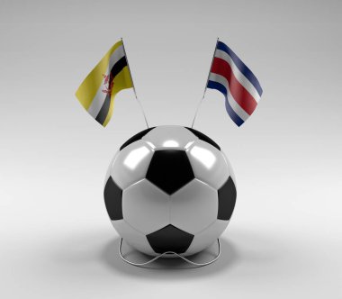 Brunei - Kosta Rika Futbol Bayrakları, Beyaz Arkaplan - 3D Render