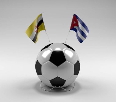 Brunei - Küba Futbol Bayrakları, Beyaz Arkaplan - 3D Render