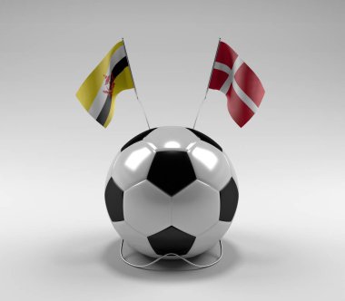 Brunei - Danimarka Futbol Bayrakları, Beyaz Arkaplan - 3D Render