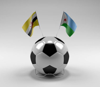 Brunei - Cibuti Futbol Bayrakları, Beyaz Arkaplan - 3D Render