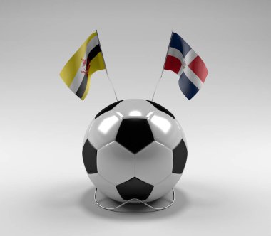 Brunei - Dominik Cumhuriyeti Futbol Bayrakları, Beyaz Arkaplan - 3D Render