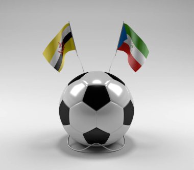 Brunei - Ekvator-Gine Futbol Bayrakları, Beyaz Arkaplan - 3D Render