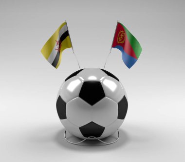 Brunei - Eritre Futbol Bayrakları, Beyaz Arkaplan - 3D Render