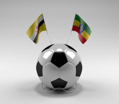 Brunei - Etiyopya Futbol Bayrakları, Beyaz Arkaplan - 3D Render