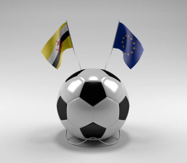 Brunei - Avrupa Birliği Futbol Bayrakları, Beyaz Arkaplan - 3D Render