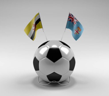 Brunei - Fiji Futbol Bayrakları, Beyaz Arkaplan - 3D Render