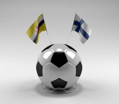 Brunei - Finlandiya Futbol Bayrakları, Beyaz Arkaplan - 3D Render