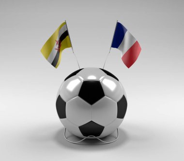 Brunei - Fransa Futbol Bayrakları, Beyaz Arkaplan - 3D Render